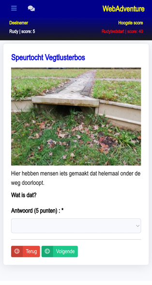 screenshot WebAdventure speurtocht app Vegtlusterbos Zwolle