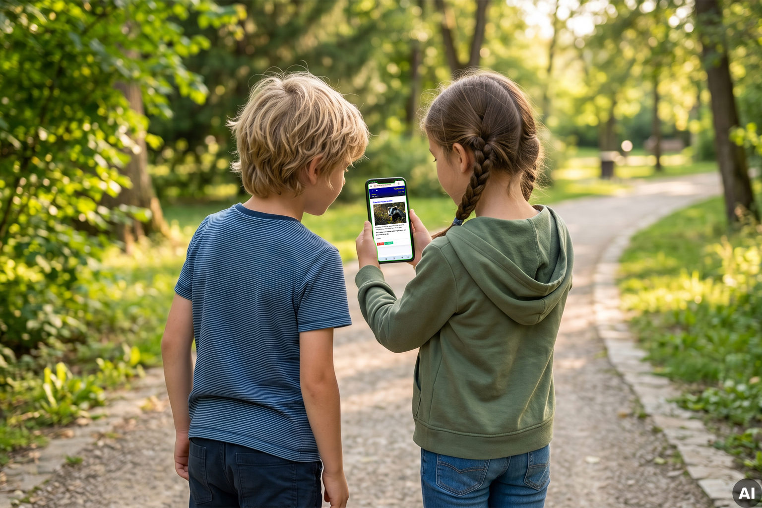 Kinderen met de speurtochtapp WebAdventure